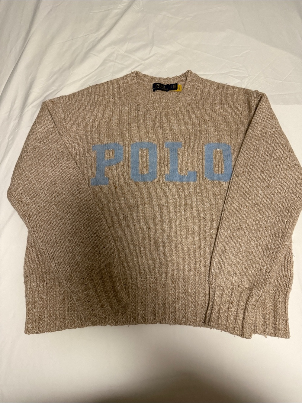 Polo by Ralph Lauren Beige Crewneck Sweater with Light Blue POLO Script